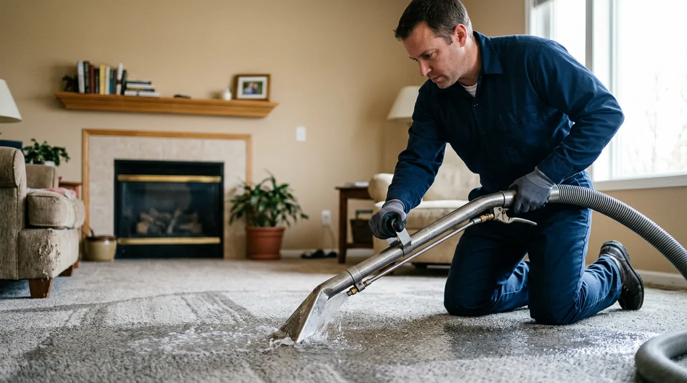 Water damage restoration technician working near Santa Fe, MO